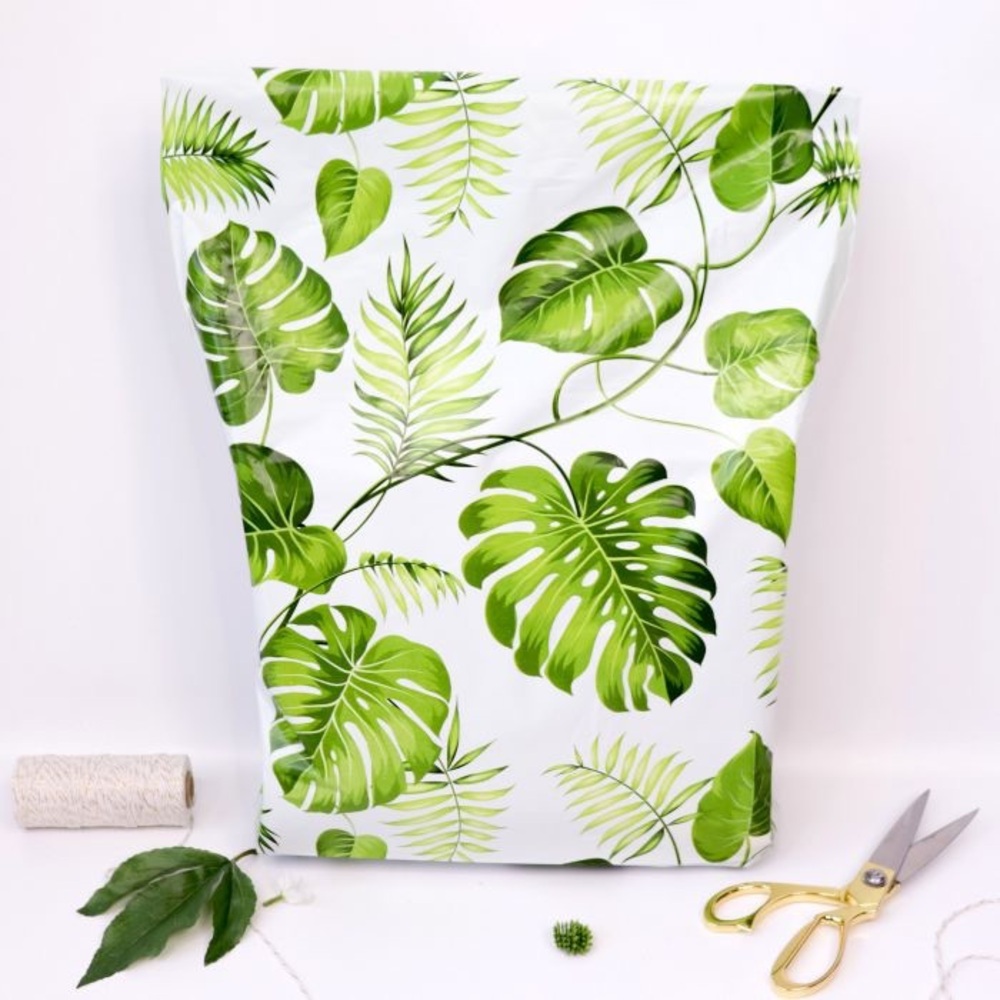14.5x19x4 Tropical Leaf Print Seal Poly Mailers - Set of 20